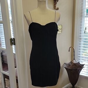 LILYCOCO Black Sweetheart Fitted Dress spaghetti strap Lined Side zip Large New